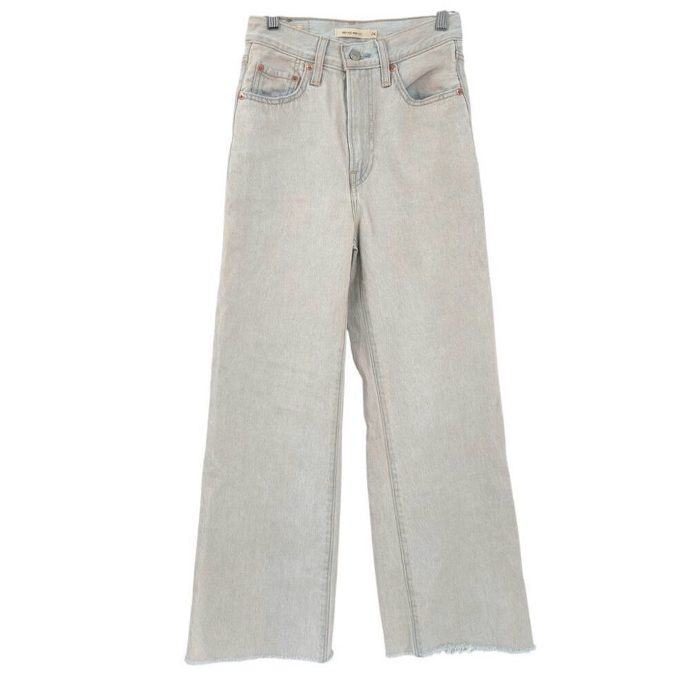 Levis Womens Dyed Raw Hem High Rise Ribcage‎ Wide Leg Jeans Size 24 Light Wash